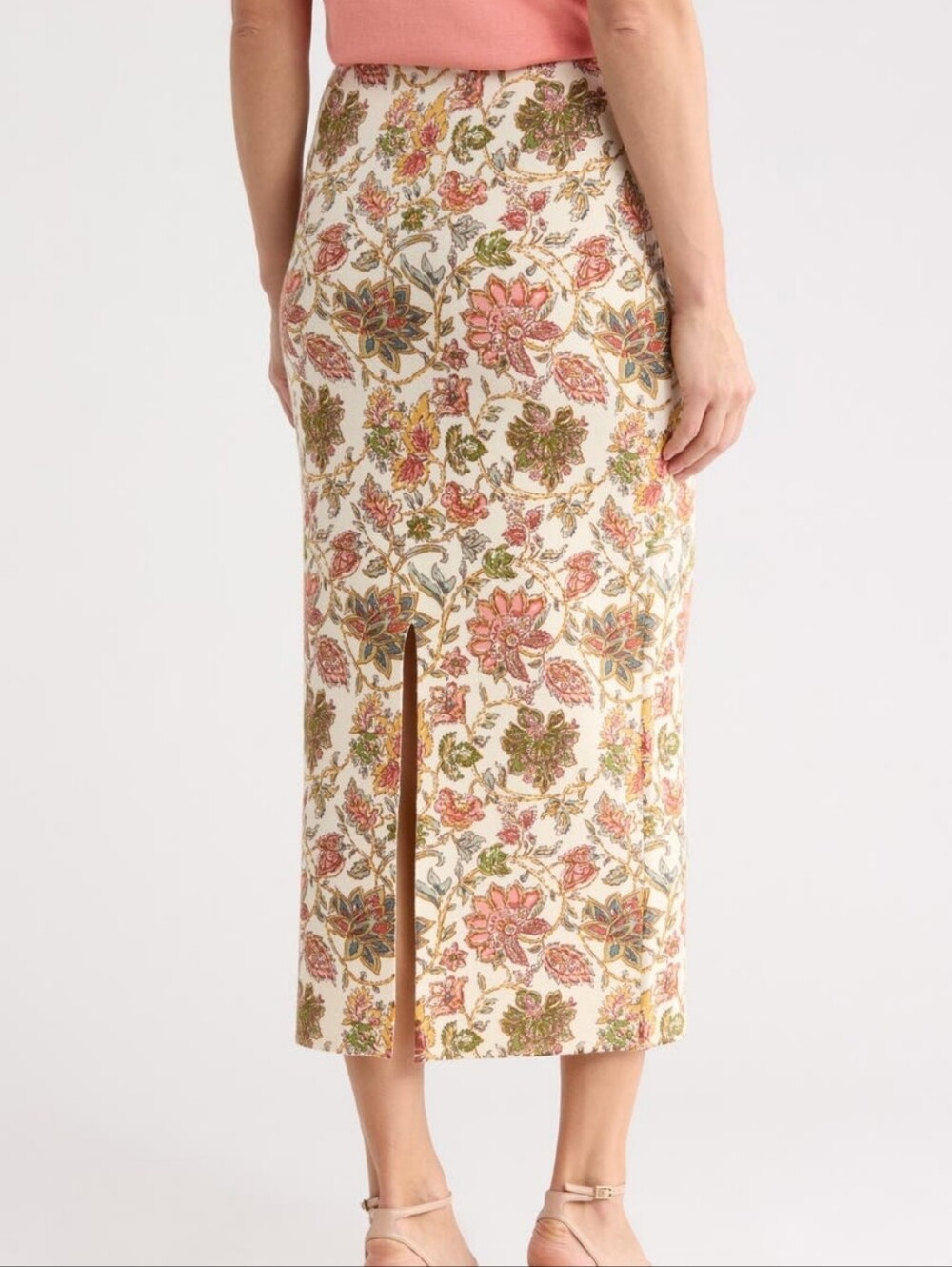 Elie NWT Floral Print Midi Pencil Skirt in Cream and Pink Sz Medium